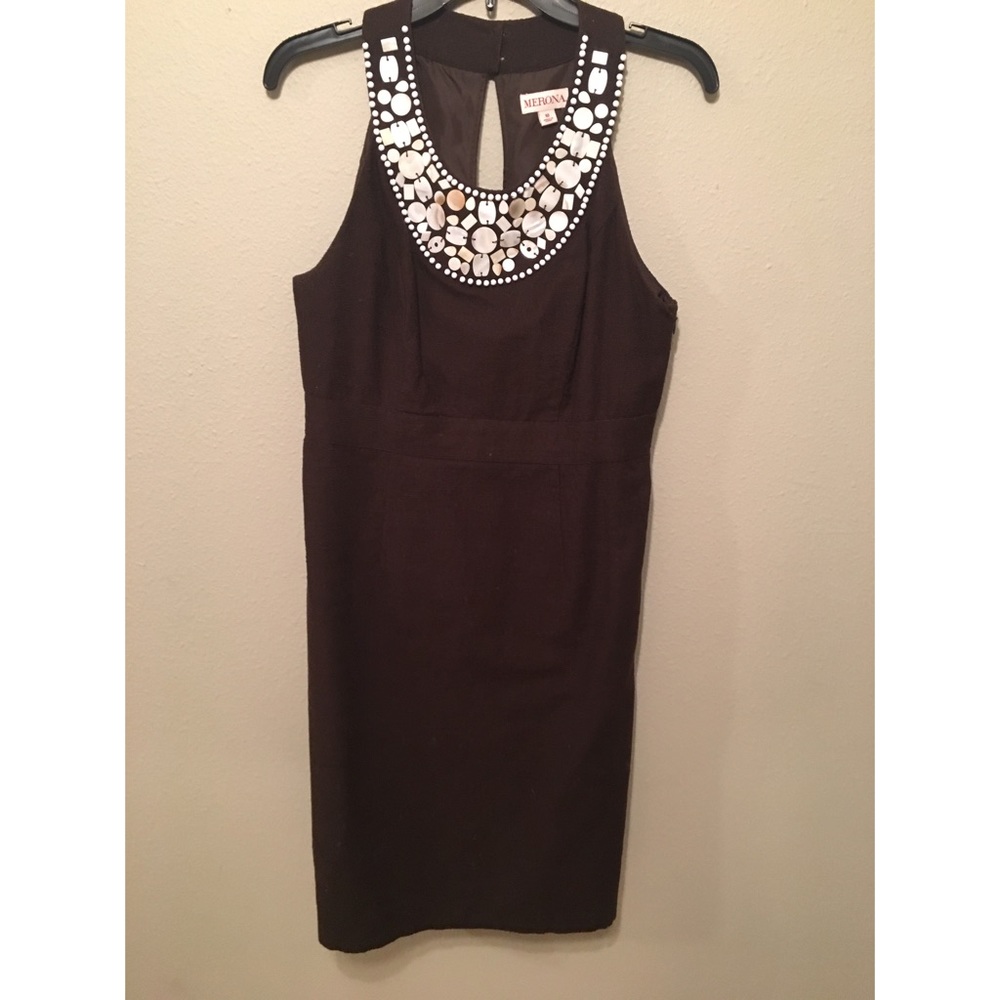 Brown dress w/ pearl colored collar embellishments